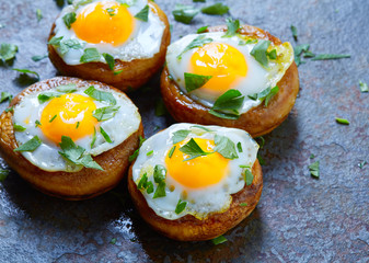 Tapas mushrooms with quail eggs from Spain