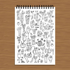 Drinks collection, design of coloring book page