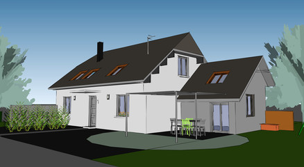 Esquisse de maison individuelle architecte