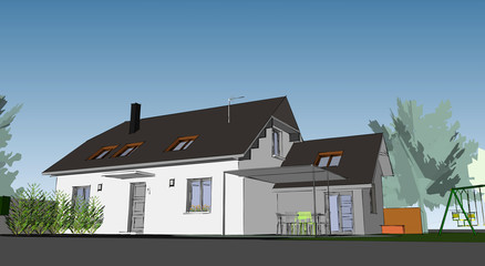 Esquisse de maison individuelle architecte