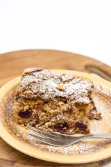 Cherry cake on the plate with copy space