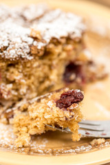 Cherry cake on the plate with copy space