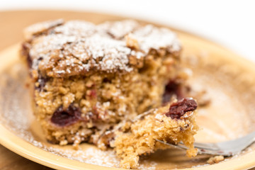 Cherry cake on the plate with copy space