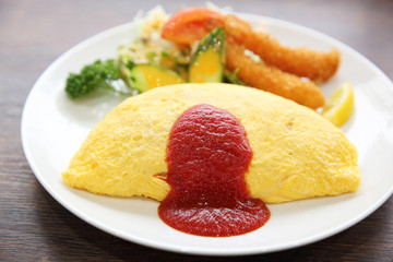 omelette with fried rice and shrimp tempura Japanese food