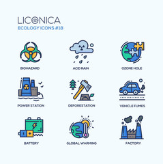 Fototapeta premium Ecology - coloured modern single line icons set