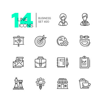 Business - monochromatic modern single line icons set
