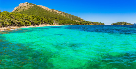Fototapeta na wymiar Idyllic view of the bay beach Formentor, Spain Majorca coastline Mediterranean Sea