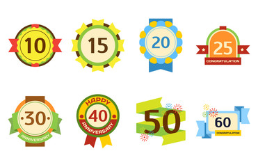 Birthday badge banner design flat set celebration emblem anniversary card date and paper sticker invitation with number day for typography vector illustration symbol.