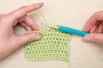 Crochet Double Stitching with Green Yarn