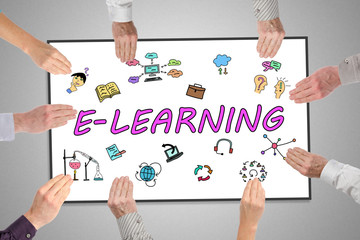 E-learning concept on a whiteboard