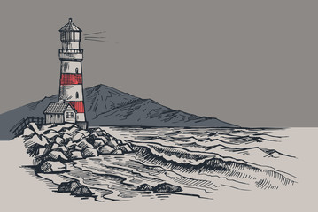 Fototapety  Rysunek wektorowy latarni morskiej