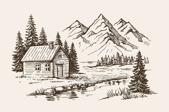 Simple Cabin Drawing Sketch for Adult