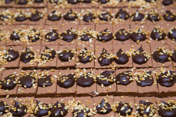 Close-up photograph of chocolate cake for use as an abstract