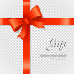 Gift Red Wide Ribbon. Bright Bow with Two Petals