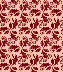 Floral red ornament. Seamless abstract classic pattern with flowers
