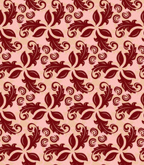 Floral red ornament. Seamless abstract classic pattern with flowers