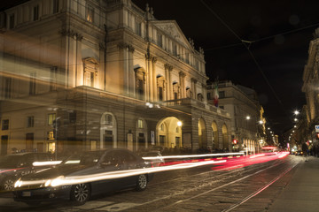Fototapeta na wymiar La Scala opera house (Teatro alla Scala), the most famous Italian theatre in Milan, at night