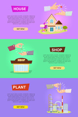 House. Shop. Plant. Hands Passing Keys. Purchases