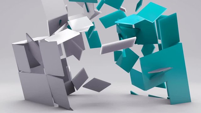 Color cube shape transformation made of pieces