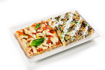 Square pizza served on a plate