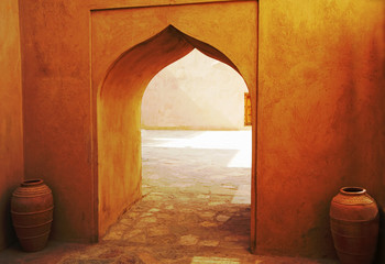 Nizwa, Oman: a quiet corner of Nizwa Fort - obrazy, fototapety, plakaty