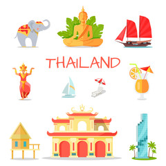 Set of Icons with Thailand National Symbols