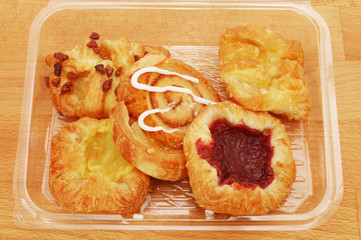 Danish pastries in a carton