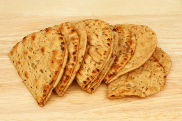 Folded flatbreads on a board