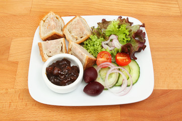 Pork pie and salad