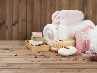 Soap Bars, Towels, Wisps. Body Care Kit. Dried Rose Petals.