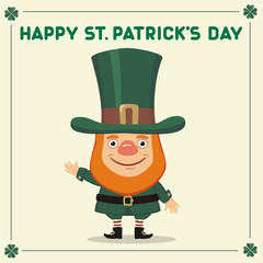 Happy Saint Patrick's Day! Funny leprechaun in cartoon style. National Irish holiday.