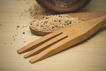 Quinoa on wood cutlery