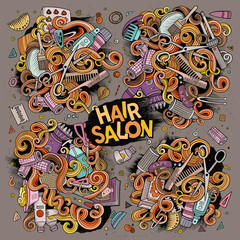 Vector cartoon set of Hair salon theme objects