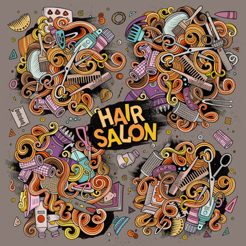 Vector cartoon set of Hair salon theme objects