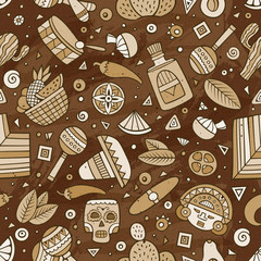 Cartoon hand-drawn latin american, mexican seamless pattern