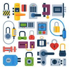 Different house door lock icons set vector isolated