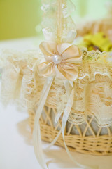 Yellow wedding basket with flowers