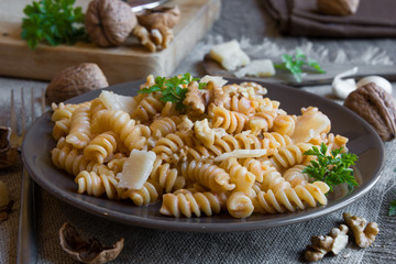 Fusilli pasta with walnut sauce