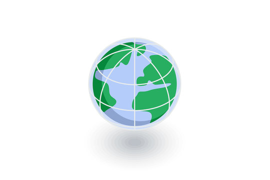 earth, globe isometric flat icon. 3d vector colorful illustration. Pictogram isolated on white background