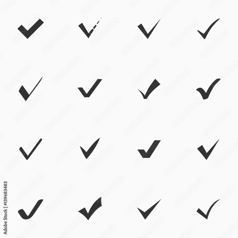 Sticker set of check mark icon on white background. vector icon