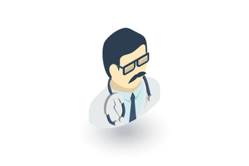 Avatar, doctor whith phonendoscope isometric flat icon. 3d vector colorful illustration. Pictogram isolated on white background