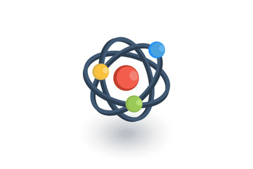 Atom, Physic Symbol isometric flat icon. 3d vector colorful illustration. Pictogram isolated on white background - obrazy, fototapety, plakaty