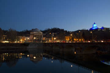 Gran Mother Church in Turin Italy at blu hour