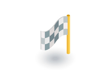 finish flag isometric flat icon. 3d vector colorful illustration. Pictogram isolated on white background