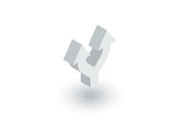 Obraz premium Junction, Separation, Two paths, ways isometric flat icon. 3d vector colorful illustration. Pictogram isolated on white background