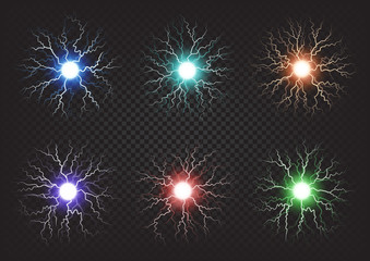 Fireballs Colourful Set on Transparent Background