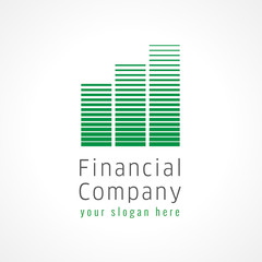 Financial companies vector logo. Downtown buildings in chart architectural shape green colored