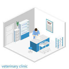 Flat 3D illustration Isometric interior of veterinary clinic.