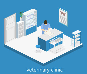 Fototapeta premium Flat 3D illustration Isometric interior of veterinary clinic.