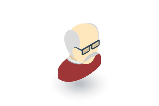 Grandfather Avatar, old man isometric flat icon. 3d vector colorful illustration. Pictogram isolated on white background